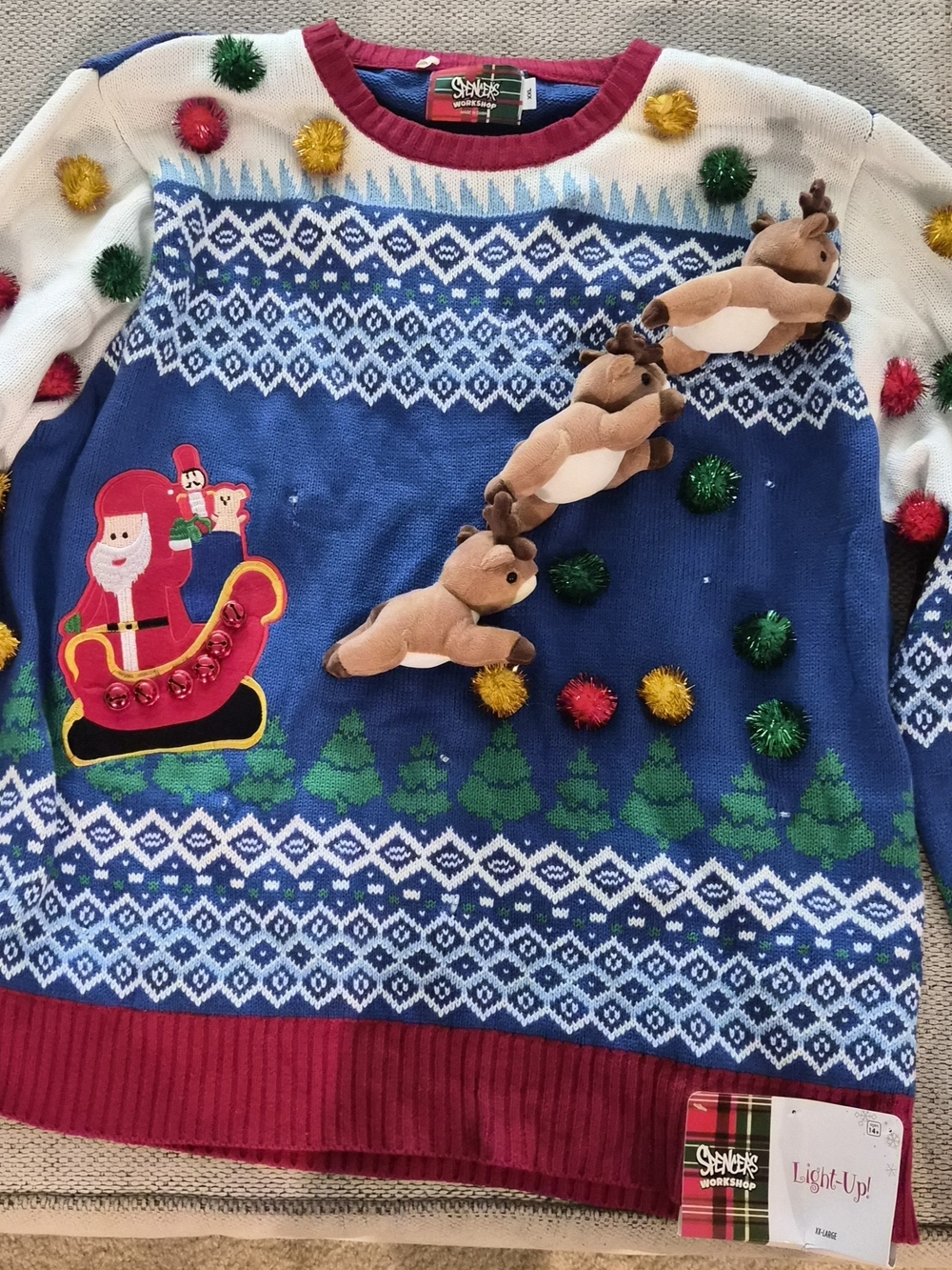 Spencer's Light-Up Blue Holiday Reindeer & Santa Sweater